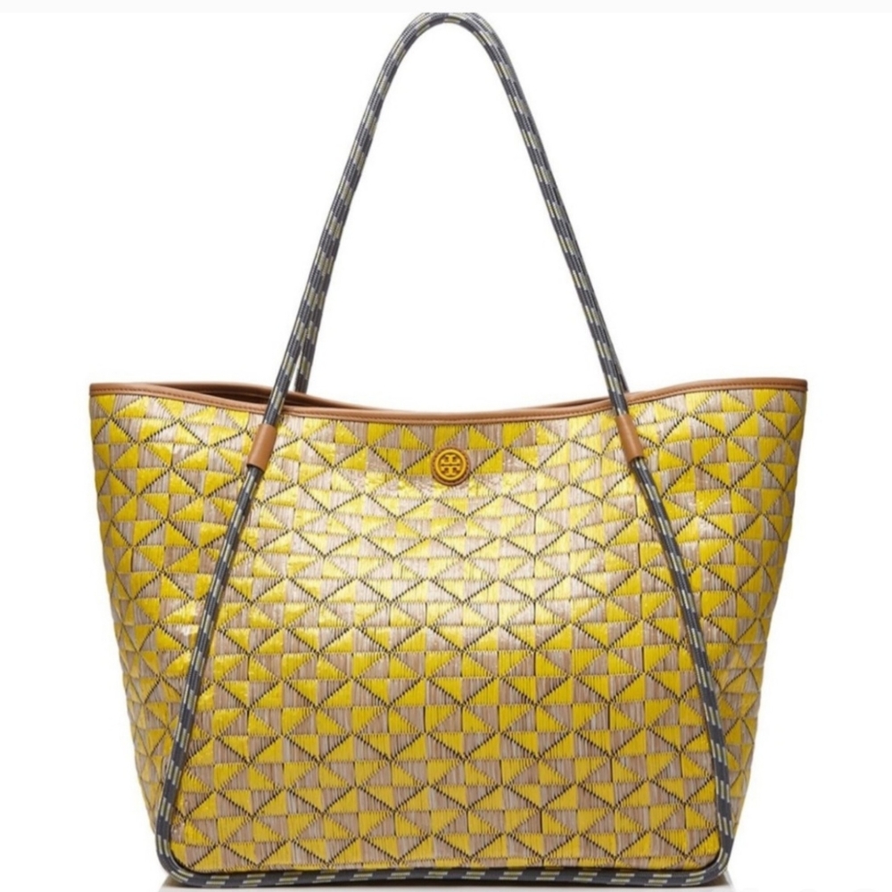 Tory Burch mosaic golden straw tote bag